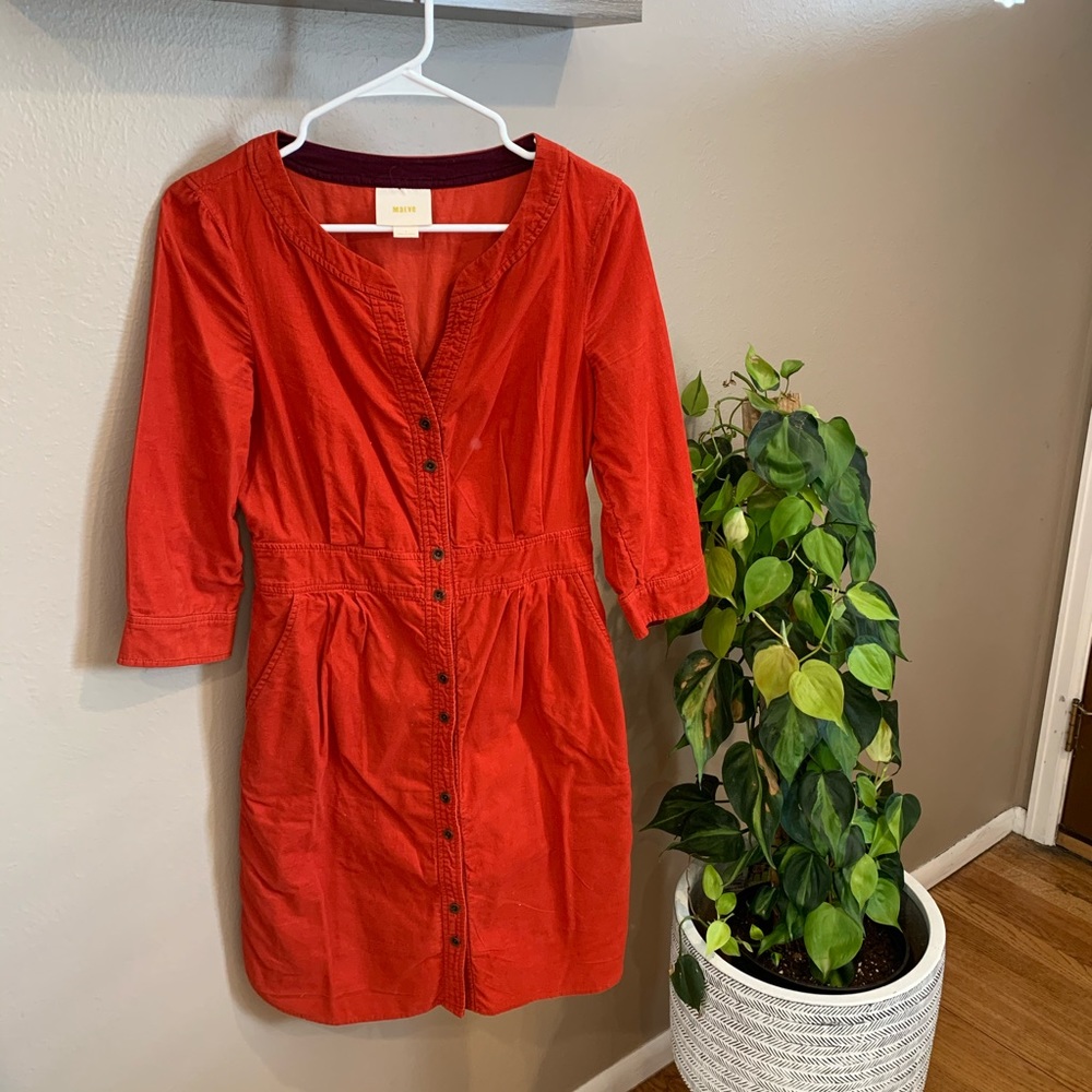 Anthropologie Maeve Red/Orange Corduroy Dress